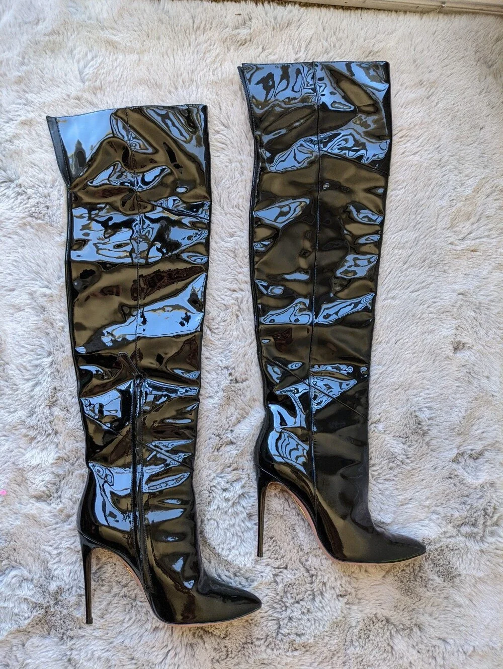 AQUAZZURA Alma Patent Leather Over Knee High 105 Boots Size 39